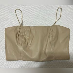 She + Sky Faux Leather Cropped Tank - Cream - Size Large - NWT